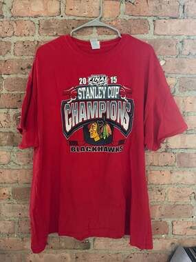 Chicago Blackhawks 2015 Stanley Cup Champions Red T-Shirt Size XL